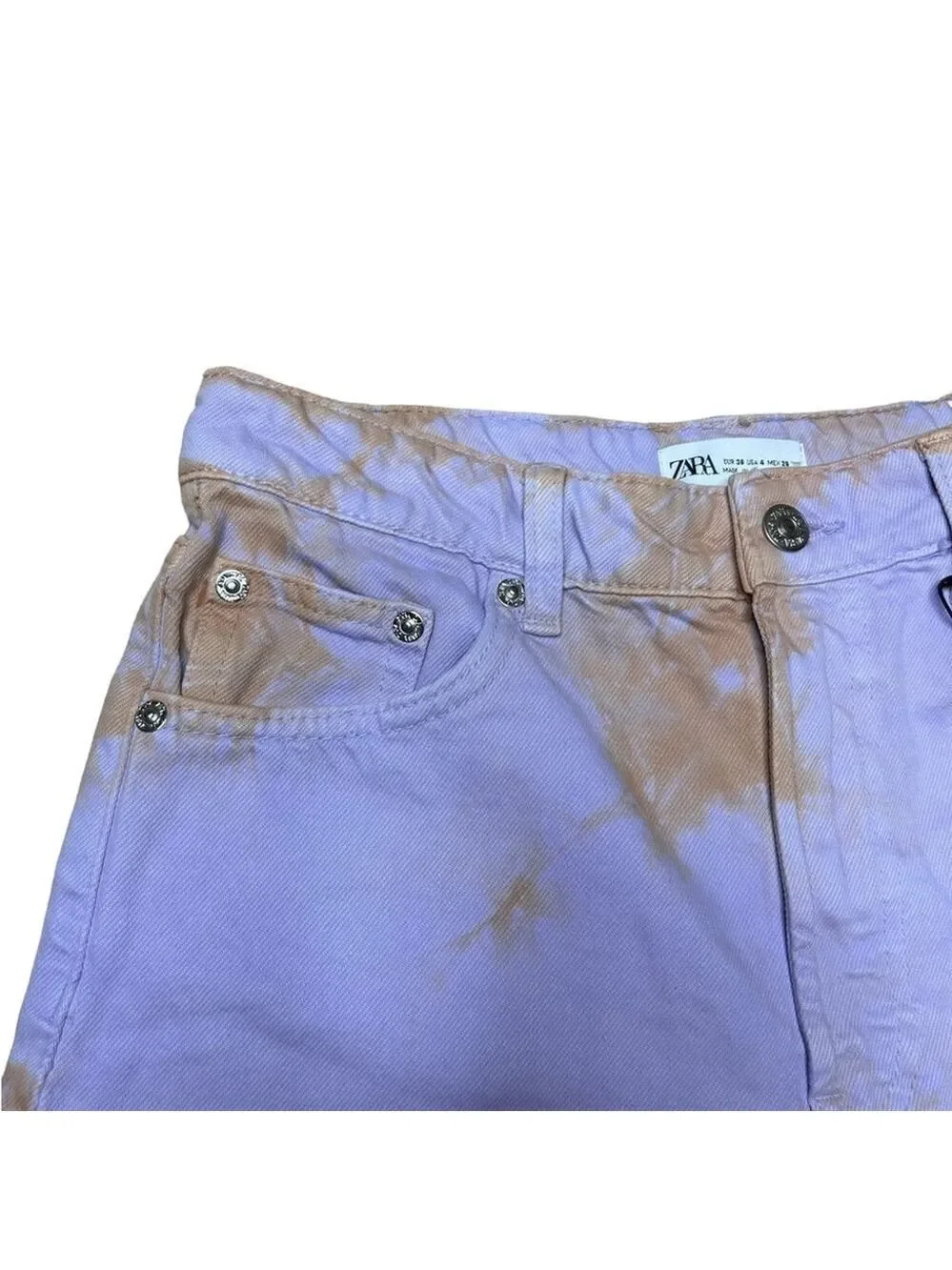 Zara Retro Tie Dye Purple Orange Denim High Rise Baggy Jean Shorts Size US 4
